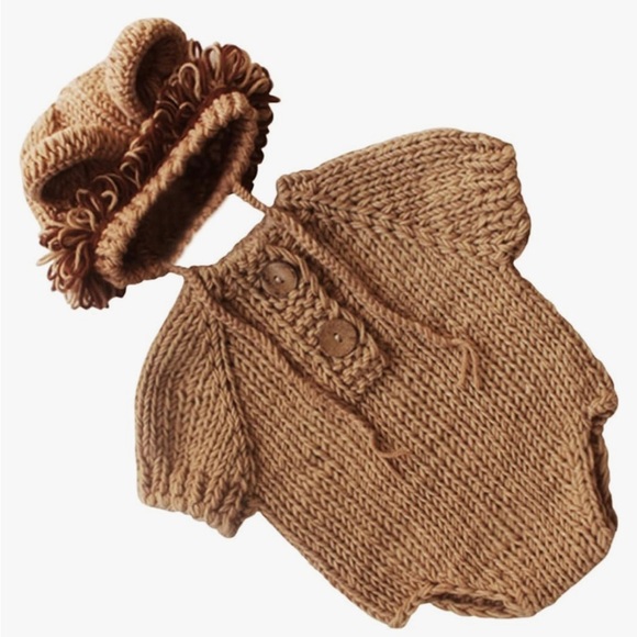 Newborn Baby Crochet Knitted Lion Costume photography Set 0-3 months - Picture 3 of 5